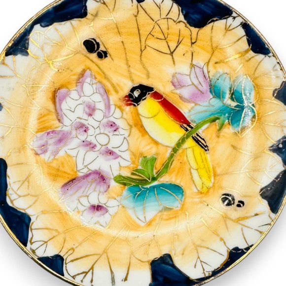 Vintage Chinese Hand Painted Bird on a Branch Trinket Dish / Gold Highlights - Picture 7 of 10